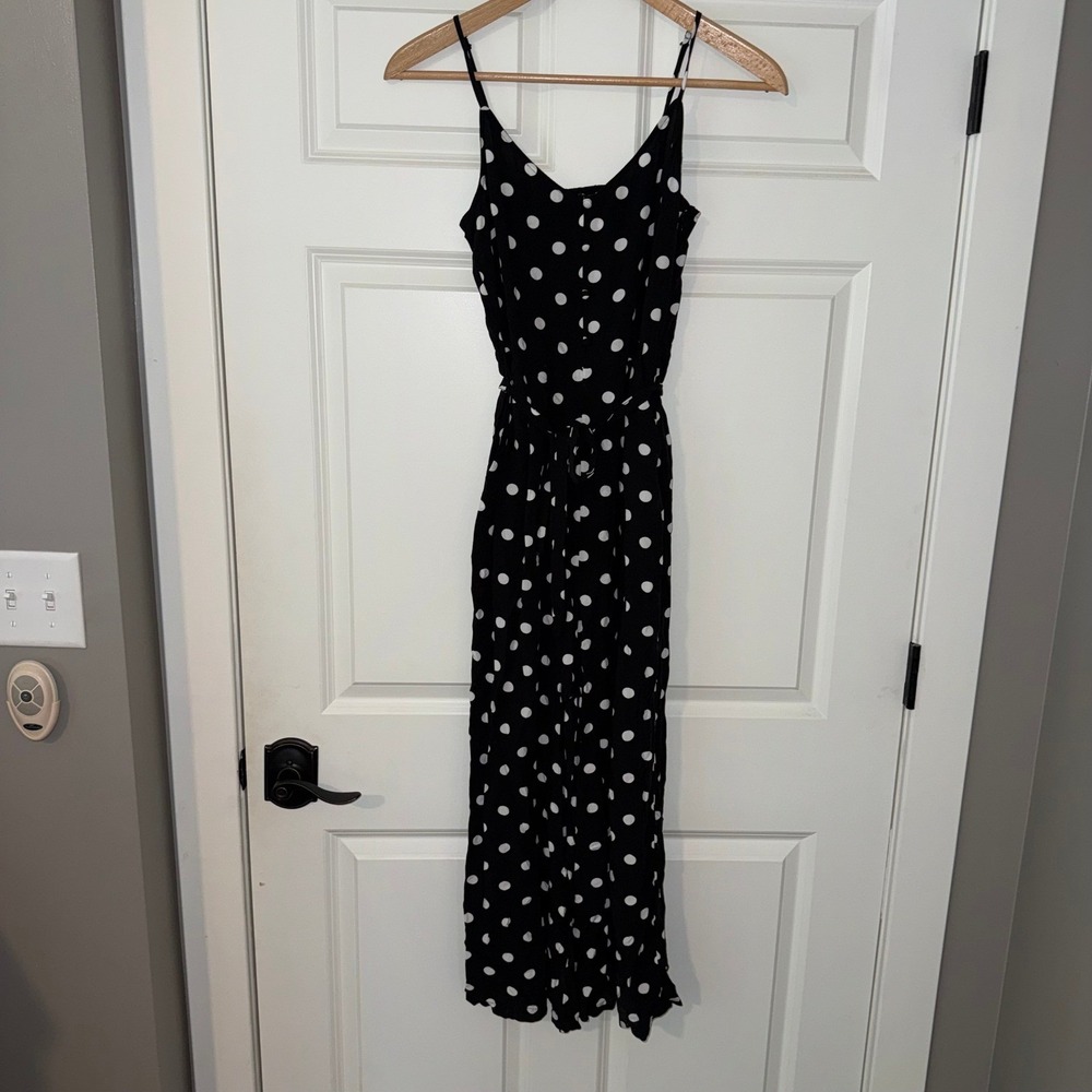 J.Crew Womens Polka Dot Wide Leg Jumpsuit Black White Smocked Back Size 6